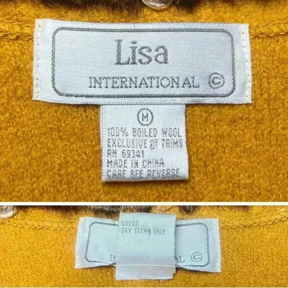 Vintage 90s Mustard 100% Boiled Wool Brown Faux Fur Collar Vest. Size Medium EUC - Picture 8 of 9